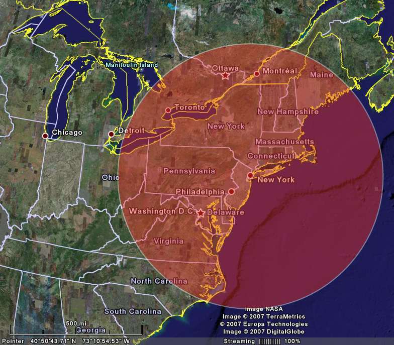 500-mile radius map, NYC