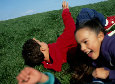 Kids playing on lawn
